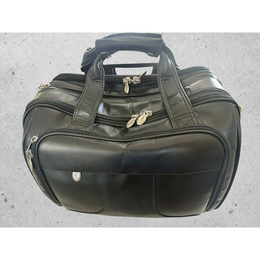 Mcklein Leather Rolling Briefcase Laptop Bag. Expandable. Removable Wheels.